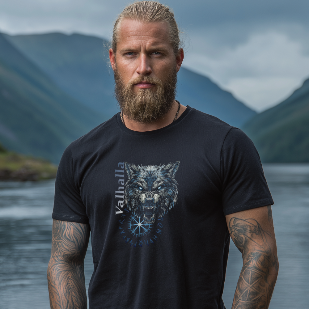 Valhalla Wolf mit Vegvisir T-Shirt