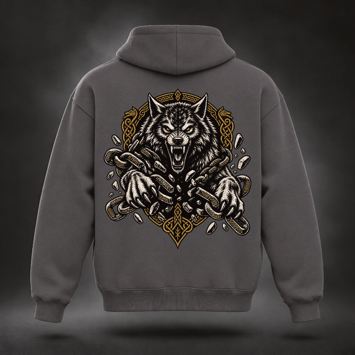 Fenrir Unchained – Hoodie mit Wolf-Backprint