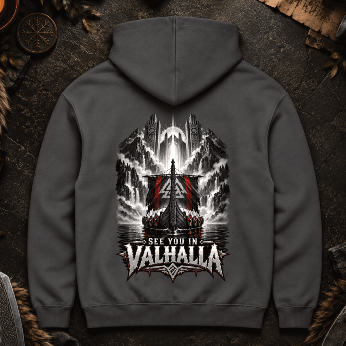 See you in Valhalla - Herren Hoodie (Backprint)