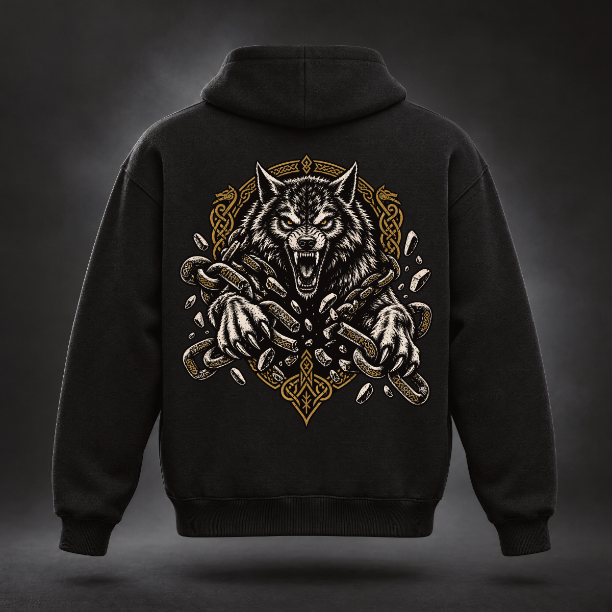 Fenrir Unchained – Hoodie mit Wolf-Backprint