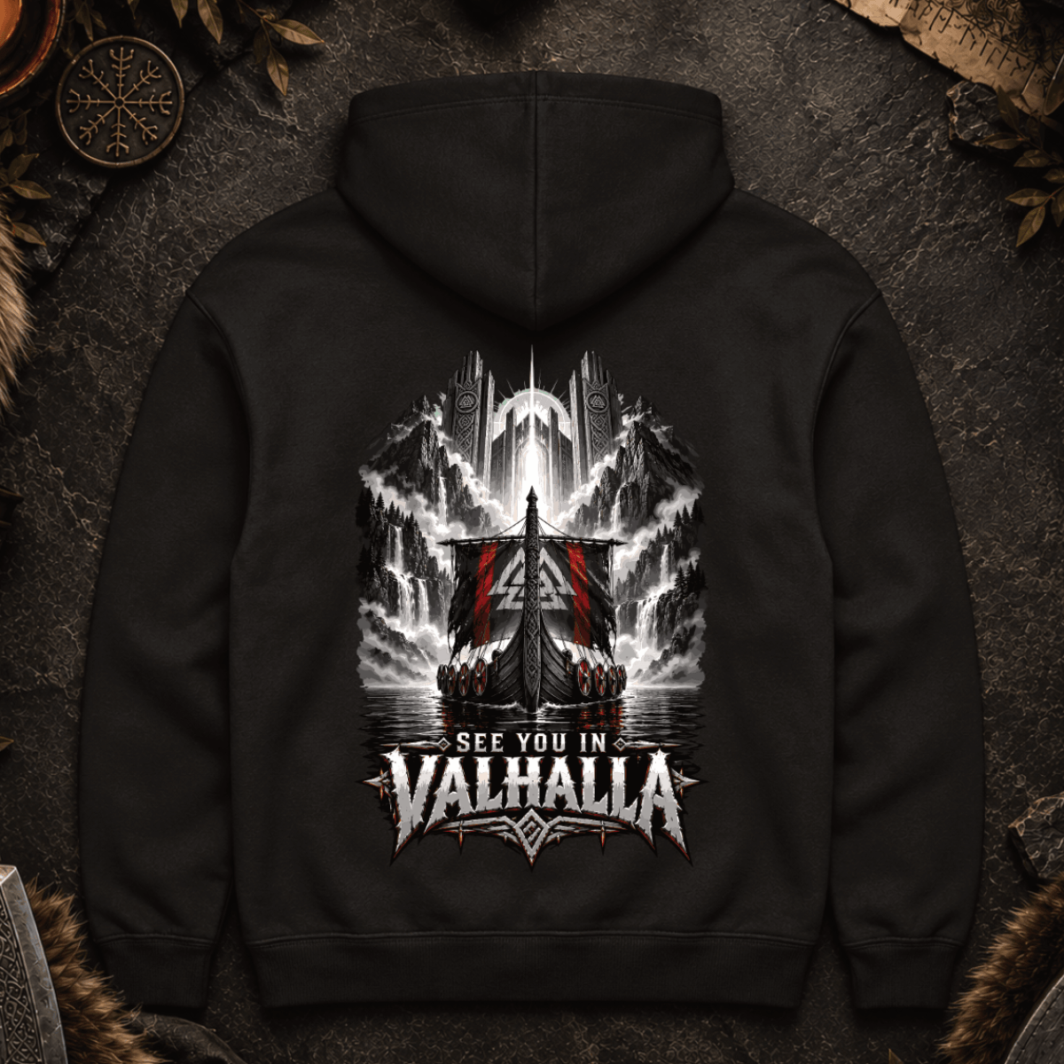 See you in Valhalla - Herren Hoodie (Backprint)